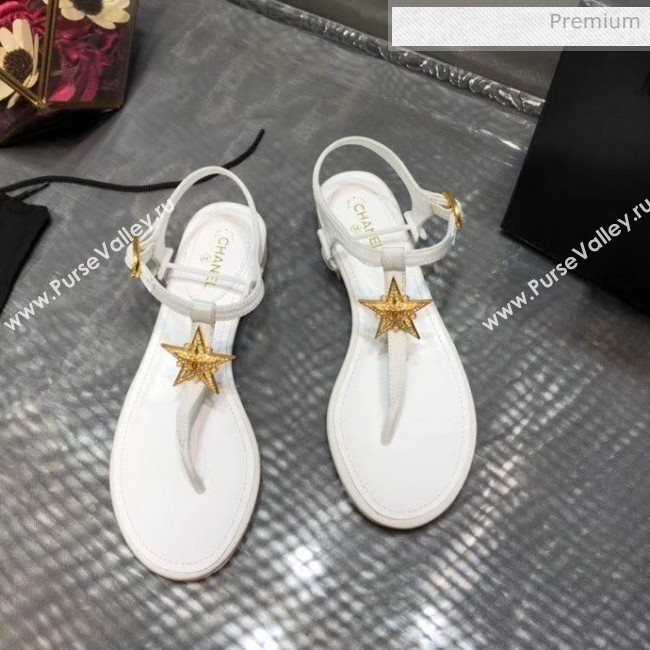 Chanel Grosgrain &amp; Goatskin Flat Sandals With Star Buckle White 2020 (MD-20032620)