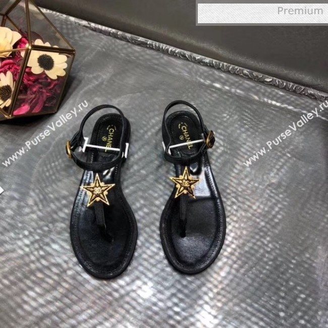 Chanel Grosgrain &amp; Goatskin Flat Sandals With Star Buckle Black 2020 (MD-20032621)
