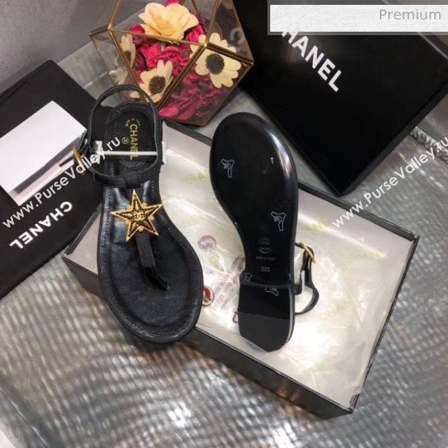Chanel Grosgrain &amp; Goatskin Flat Sandals With Star Buckle Black 2020 (MD-20032621)