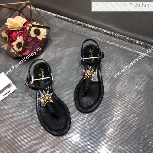 Chanel Grosgrain &amp; Goatskin Flat Sandals With Star Buckle Black 2020 (MD-20032621)