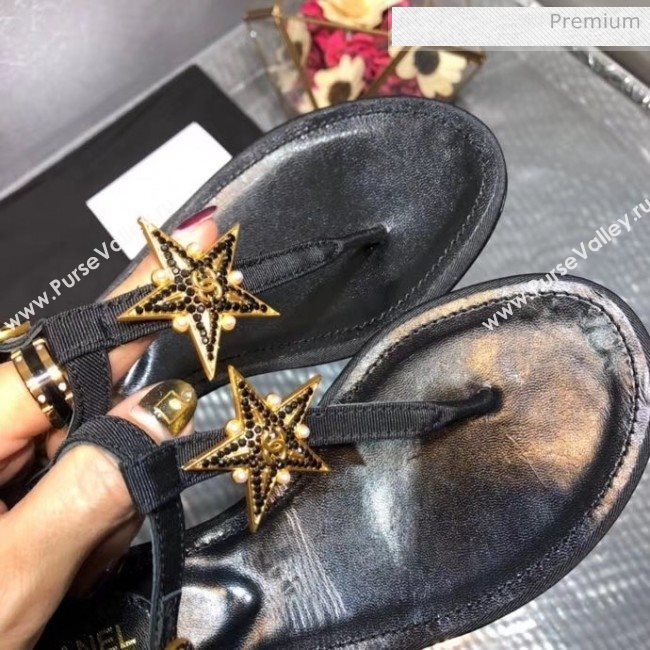 Chanel Grosgrain &amp; Goatskin Flat Sandals With Star Buckle Black 2020 (MD-20032621)