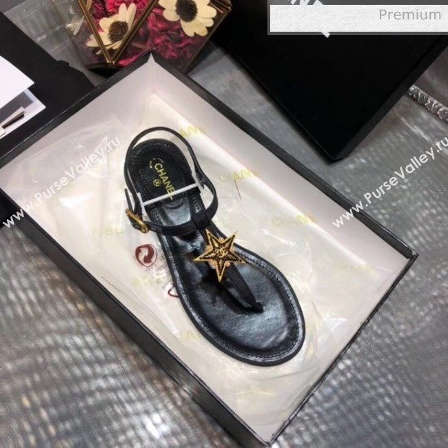 Chanel Grosgrain &amp; Goatskin Flat Sandals With Star Buckle Black 2020 (MD-20032621)