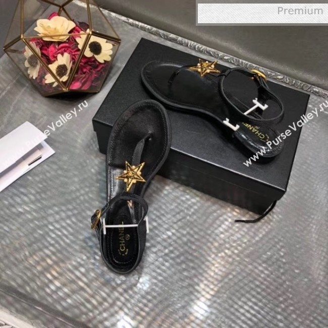 Chanel Grosgrain &amp; Goatskin Flat Sandals With Star Buckle Black 2020 (MD-20032621)