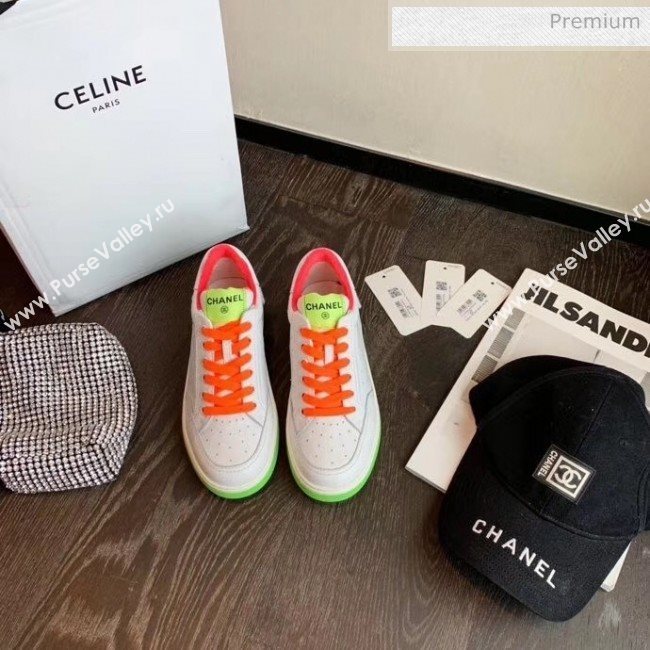 Chanel Multicolor Calfskin Leather Sneaker White/Green/Pink 2020 (MD-20032622)