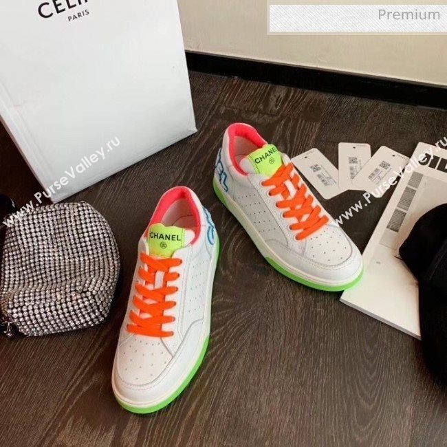 Chanel Multicolor Calfskin Leather Sneaker White/Green/Pink 2020 (MD-20032622)