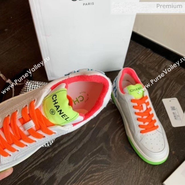 Chanel Multicolor Calfskin Leather Sneaker White/Green/Pink 2020 (MD-20032622)