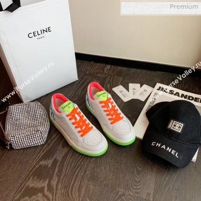 Chanel Multicolor Calfskin Leather Sneaker White/Green/Pink 2020 (MD-20032622)