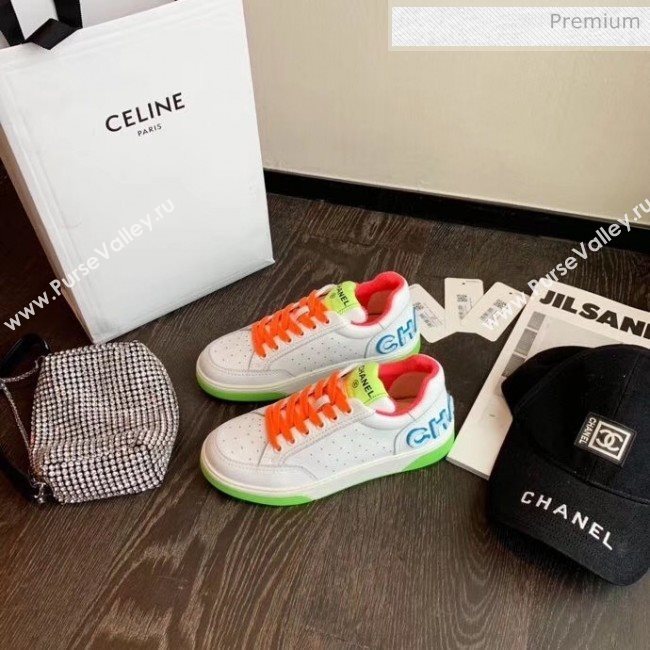Chanel Multicolor Calfskin Leather Sneaker White/Green/Pink 2020 (MD-20032622)