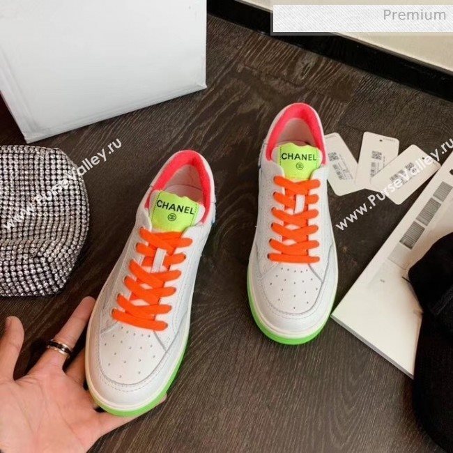 Chanel Multicolor Calfskin Leather Sneaker White/Green/Pink 2020 (MD-20032622)