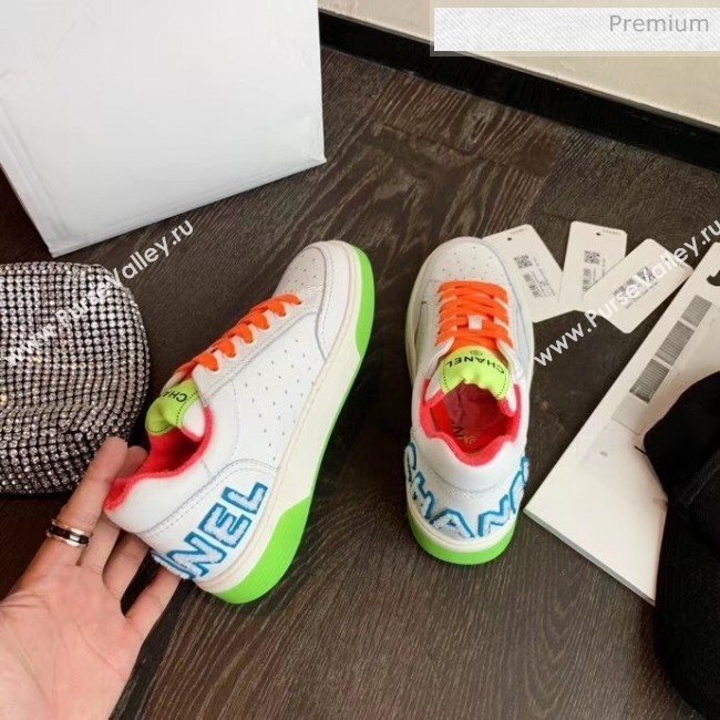 Chanel Multicolor Calfskin Leather Sneaker White/Green/Pink 2020 (MD-20032622)