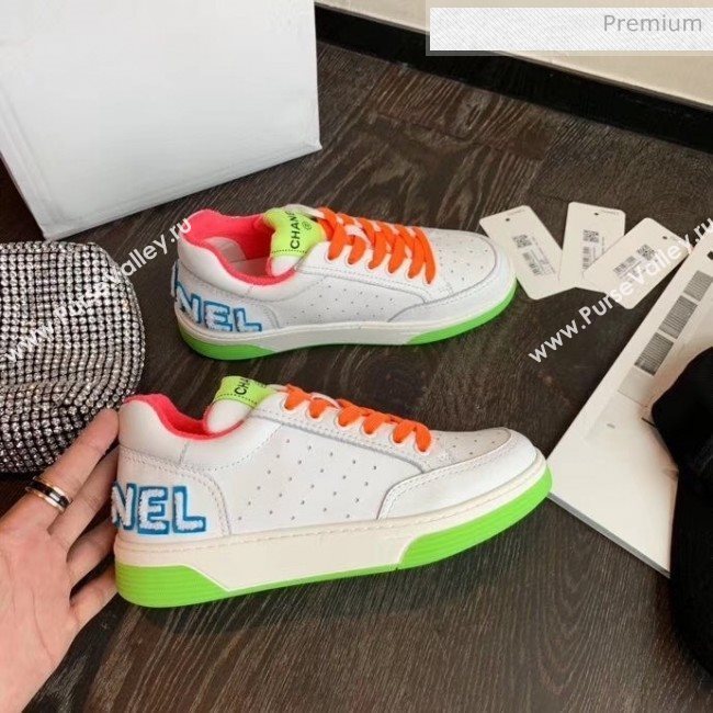 Chanel Multicolor Calfskin Leather Sneaker White/Green/Pink 2020 (MD-20032622)