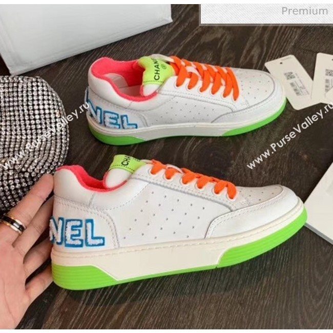 Chanel Multicolor Calfskin Leather Sneaker White/Green/Pink 2020 (MD-20032622)