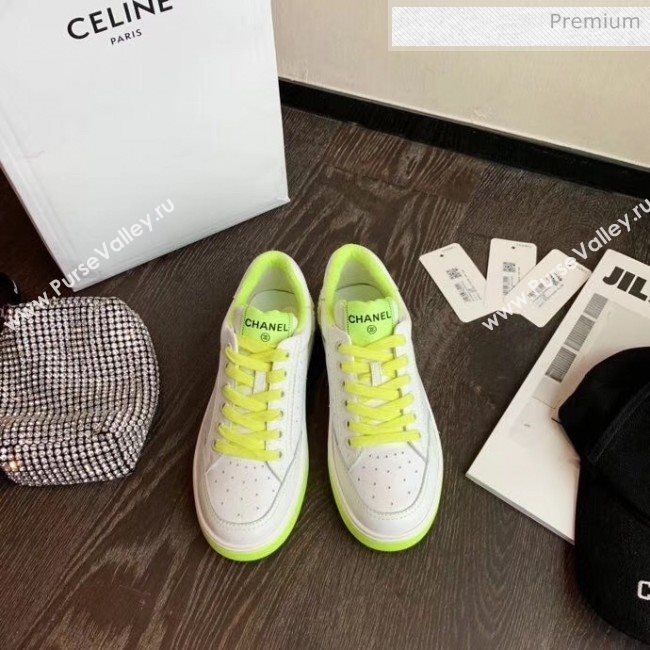 Chanel Multicolor Calfskin Leather Sneaker White/Fluorescent Green 2020 (MD-20032623)