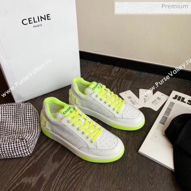 Chanel Multicolor Calfskin Leather Sneaker White/Fluorescent Green 2020 (MD-20032623)