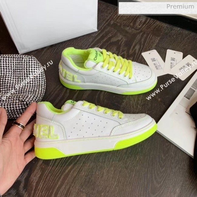 Chanel Multicolor Calfskin Leather Sneaker White/Fluorescent Green 2020 (MD-20032623)