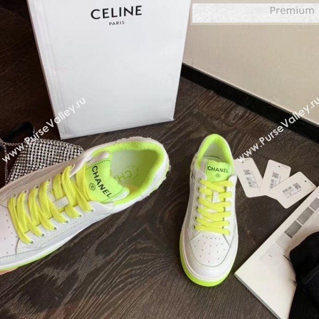 Chanel Multicolor Calfskin Leather Sneaker White/Fluorescent Green 2020 (MD-20032623)