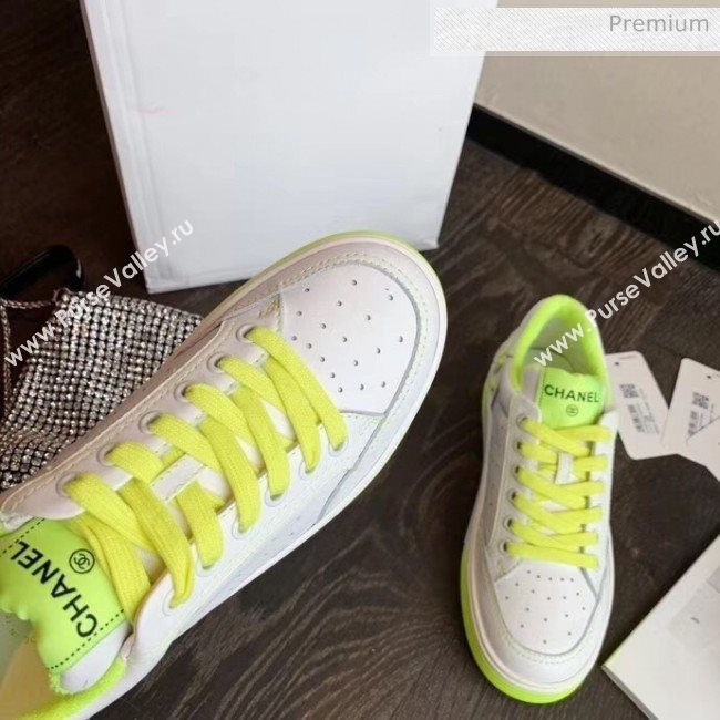 Chanel Multicolor Calfskin Leather Sneaker White/Fluorescent Green 2020 (MD-20032623)