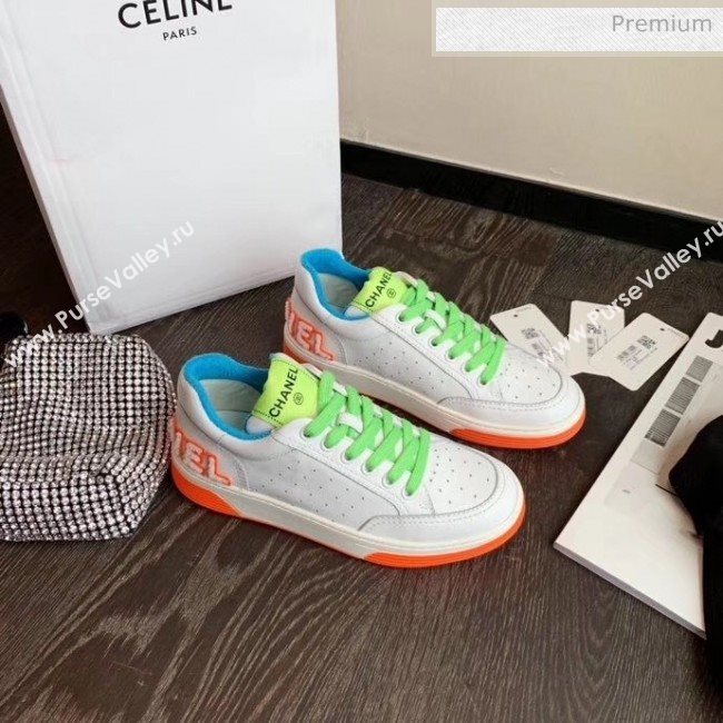 Chanel Multicolor Calfskin Leather Sneaker G35934 White/Orange/Blue 2020 (MD-20032625)