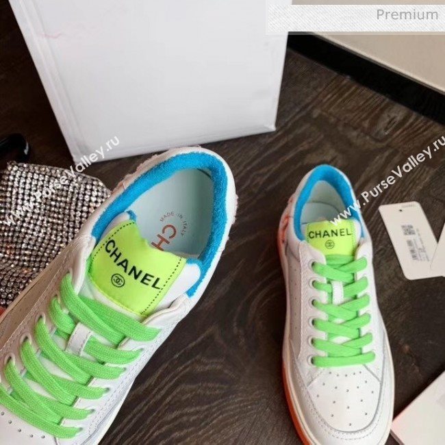 Chanel Multicolor Calfskin Leather Sneaker G35934 White/Orange/Blue 2020 (MD-20032625)