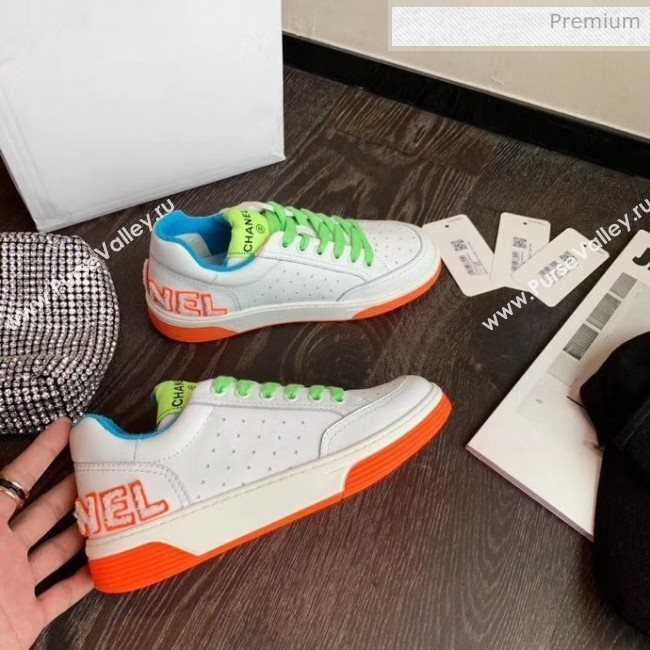 Chanel Multicolor Calfskin Leather Sneaker G35934 White/Orange/Blue 2020 (MD-20032625)