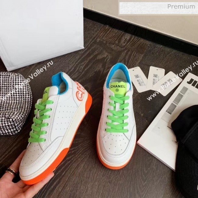Chanel Multicolor Calfskin Leather Sneaker G35934 White/Orange/Blue 2020 (MD-20032625)