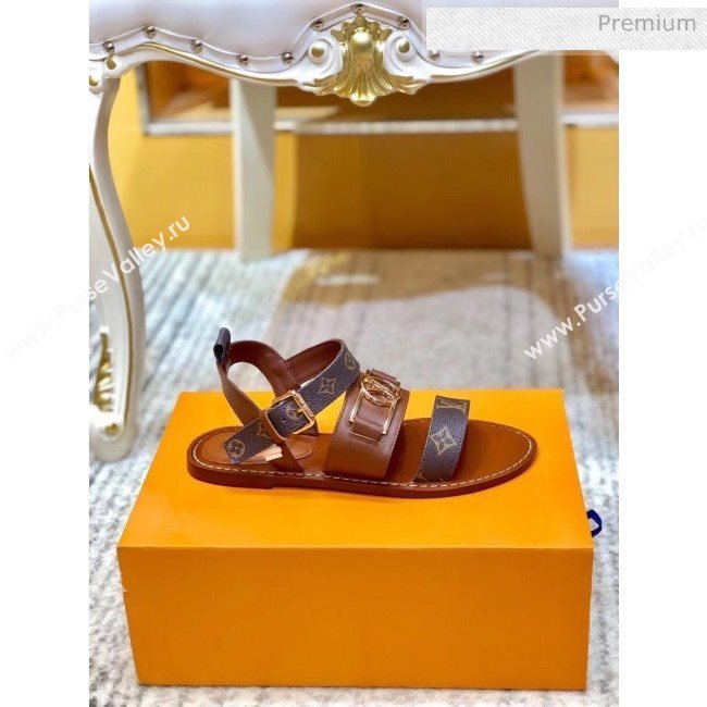 Louis Vuitton ACADEMY Sandals in Calfskin &amp; Monogram Canvas Brown 2020 (SY-20032632)