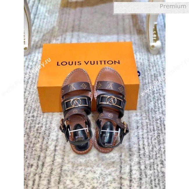 Louis Vuitton ACADEMY Sandals in Calfskin &amp; Monogram Canvas Black 2020 (SY-20032633)