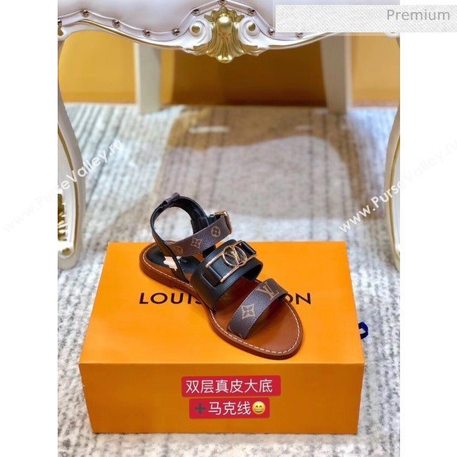 Louis Vuitton ACADEMY Sandals in Calfskin &amp; Monogram Canvas Black 2020 (SY-20032633)