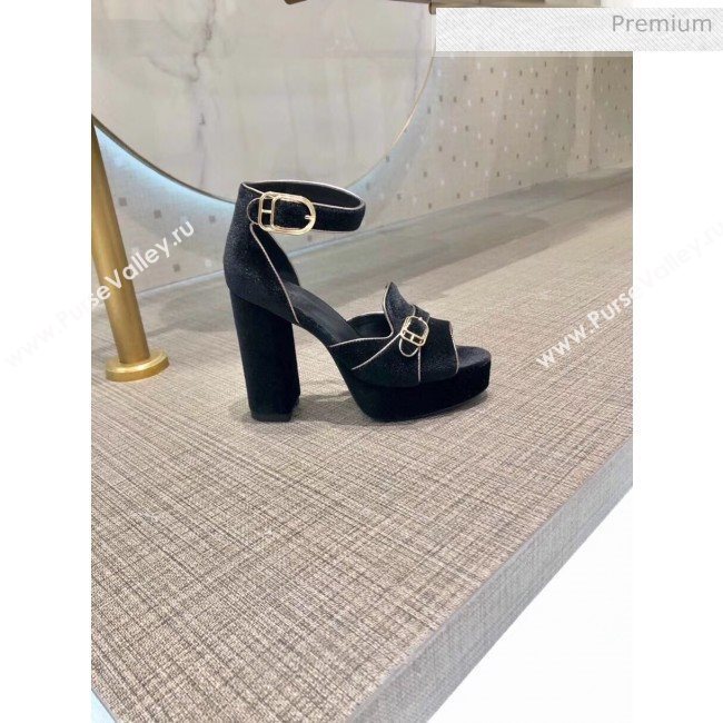 Hermes Velvet High Heel Sandal With 12cm Heel Black 2020 (SY-20032708)