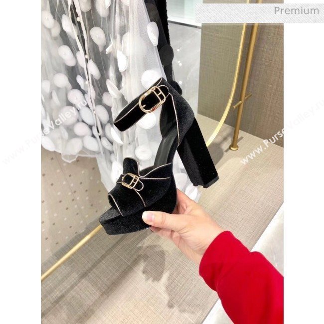 Hermes Velvet High Heel Sandal With 12cm Heel Black 2020 (SY-20032708)