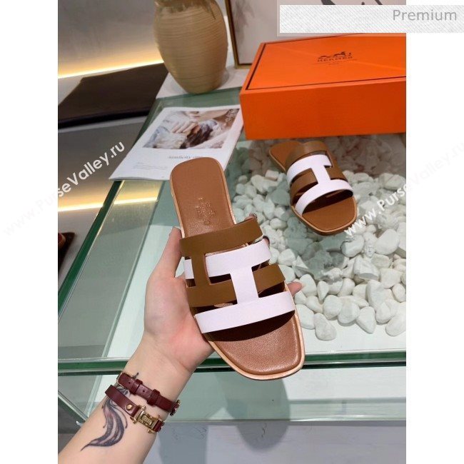 Hermes Calfskin Amore Sandal Brown/White 2020 (MD-20040139)