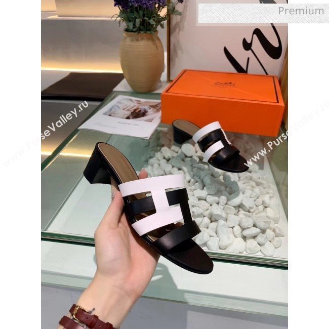 Hermes Calfskin Amica Sandal With 5cm Heel Black/White 2020 (MD-200401340)