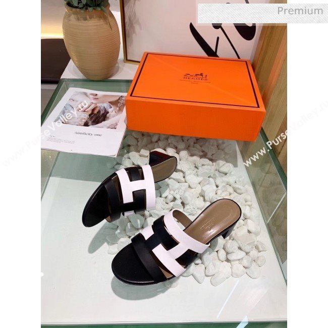 Hermes Calfskin Amica Sandal With 5cm Heel Black/White 2020 (MD-200401340)