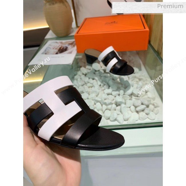 Hermes Calfskin Amica Sandal With 5cm Heel Black/White 2020 (MD-200401340)