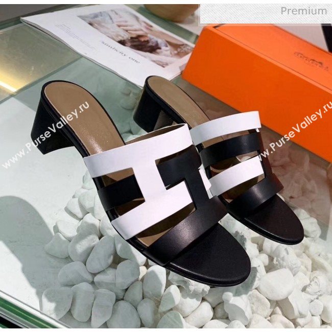 Hermes Calfskin Amica Sandal With 5cm Heel Black/White 2020 (MD-200401340)