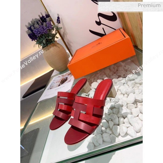 Hermes Calfskin Amica Sandal With 5cm Heel Burgundy/Red 2020 (MD-20040143)