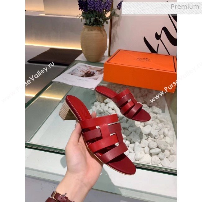 Hermes Calfskin Amica Sandal With 5cm Heel Burgundy/Red 2020 (MD-20040143)