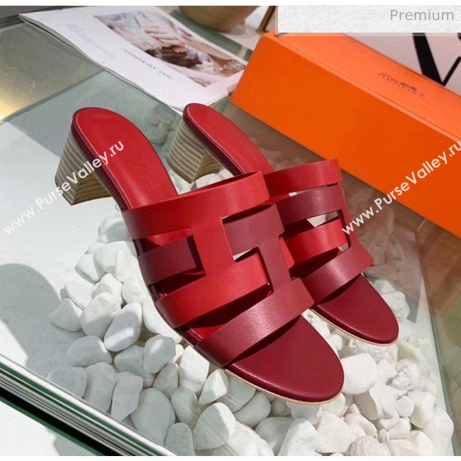 Hermes Calfskin Amica Sandal With 5cm Heel Burgundy/Red 2020 (MD-20040143)