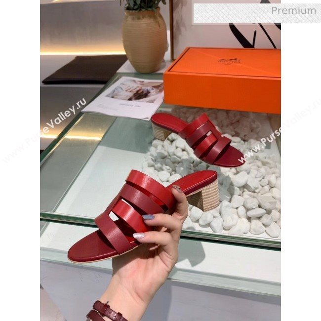 Hermes Calfskin Amica Sandal With 5cm Heel Burgundy/Red 2020 (MD-20040143)