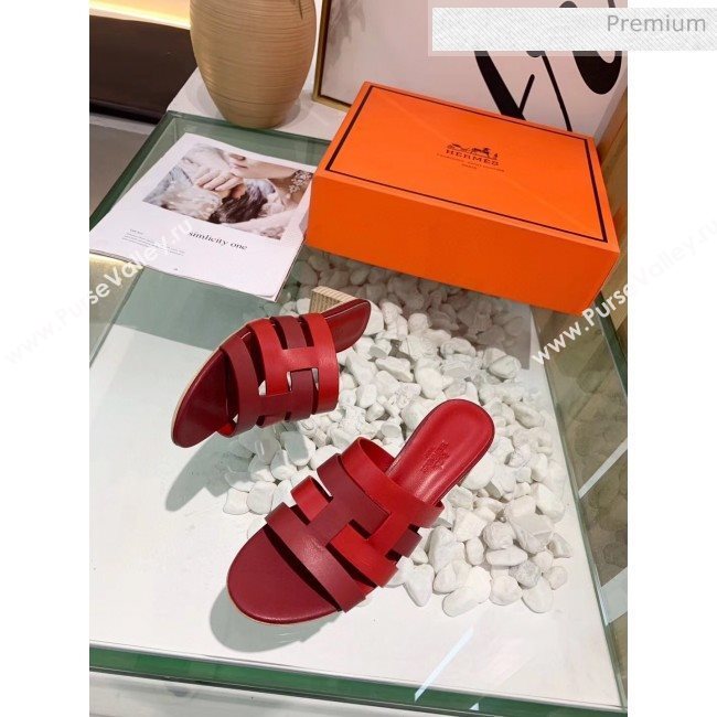 Hermes Calfskin Amica Sandal With 5cm Heel Burgundy/Red 2020 (MD-20040143)