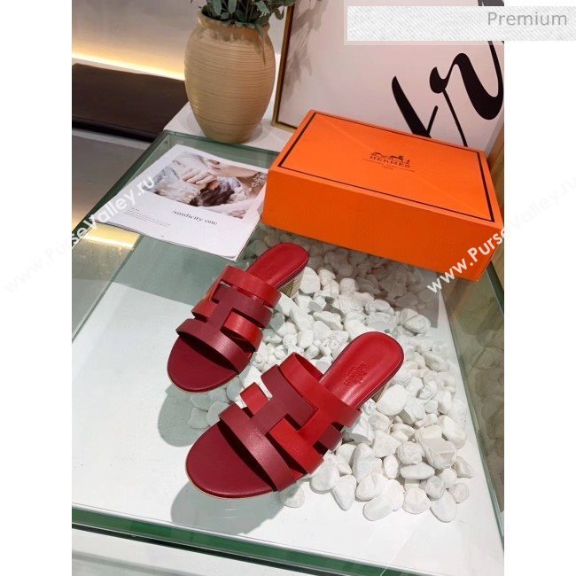 Hermes Calfskin Amica Sandal With 5cm Heel Burgundy/Red 2020 (MD-20040143)