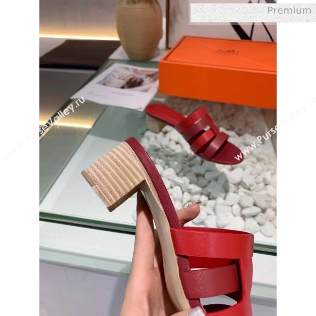 Hermes Calfskin Amica Sandal With 5cm Heel Burgundy/Red 2020 (MD-20040143)