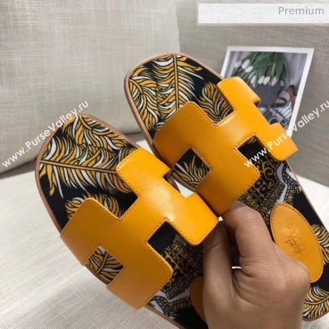 Hermes Calfskin Oran Sandal With &quot;Fantaisie Botanique&quot; Printed Canvas Ginger 2020 (MD-20040120)