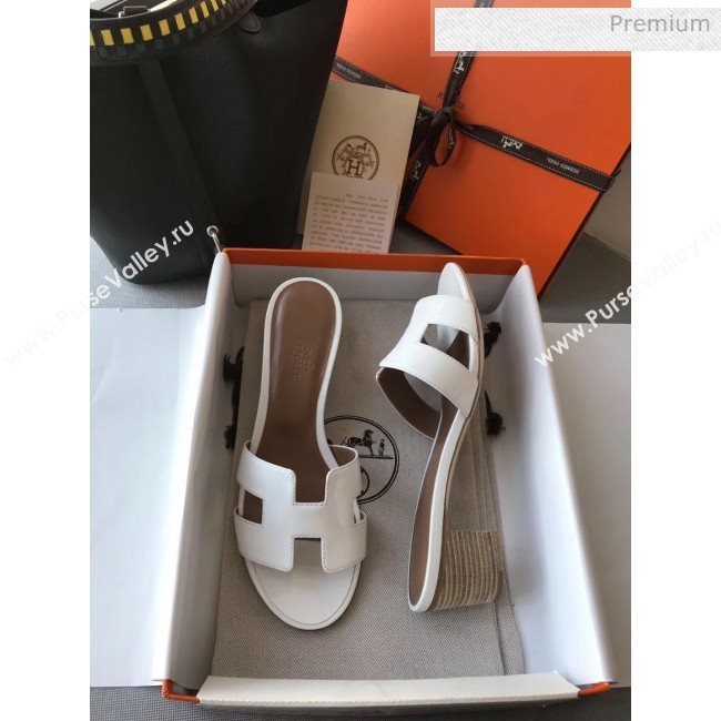 Hermes Patent Calfskin Leather Oasis Slipper Sandals With 5cm Heel White (MD-20040117)