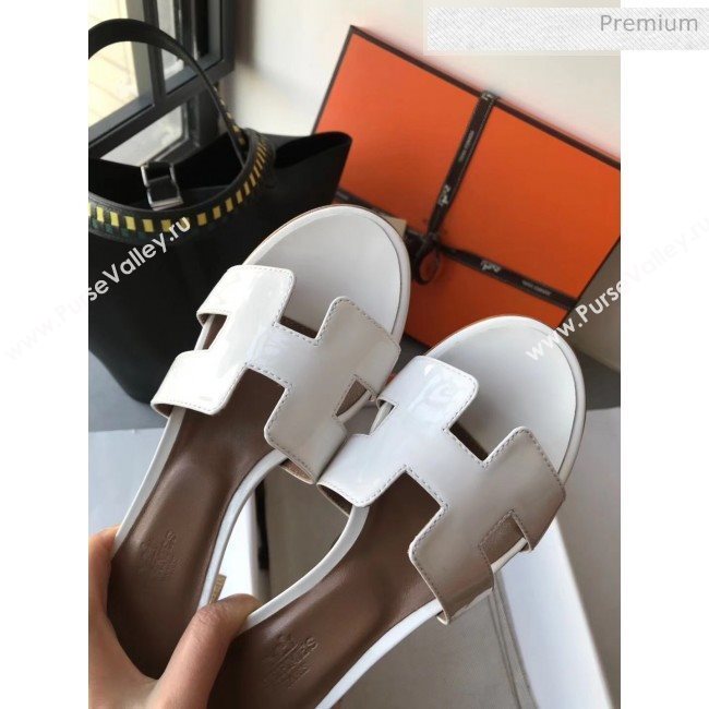 Hermes Patent Calfskin Leather Oasis Slipper Sandals With 5cm Heel White (MD-20040117)