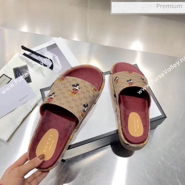 Gucci Mickey &amp; GG Canvas Platform Slide Sandal 573018 2019 (MD-20033111)