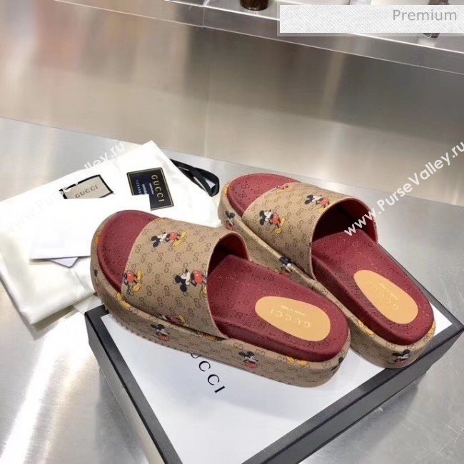 Gucci Mickey &amp; GG Canvas Platform Slide Sandal 573018 2019 (MD-20033111)