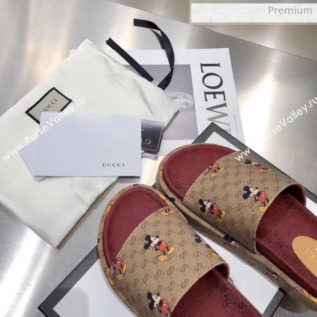 Gucci Mickey &amp; GG Canvas Platform Slide Sandal 573018 2019 (MD-20033111)