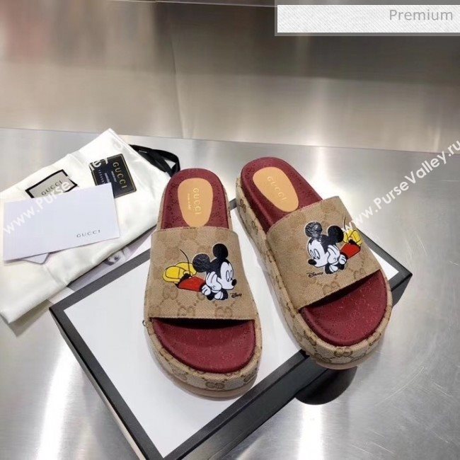 Gucci 573018 Mickey &amp; GG Canvas Platform Slide Sandal 2019  (MD-20033112)