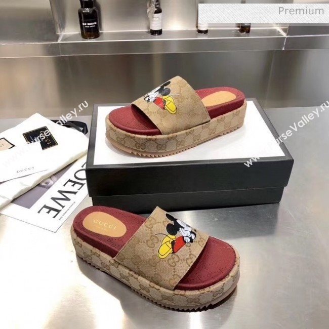 Gucci 573018 Mickey &amp; GG Canvas Platform Slide Sandal 2019  (MD-20033112)